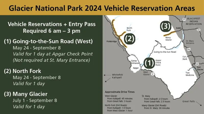map of 2024 Vehicle Reservations for Glacier national park