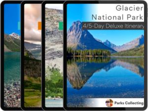 IMAGE OF 3 gLACIER NATIONAL pARK ITINERARIES STACKED ON TOP OF OTHER, SLIGHTLY OVERLAPPING