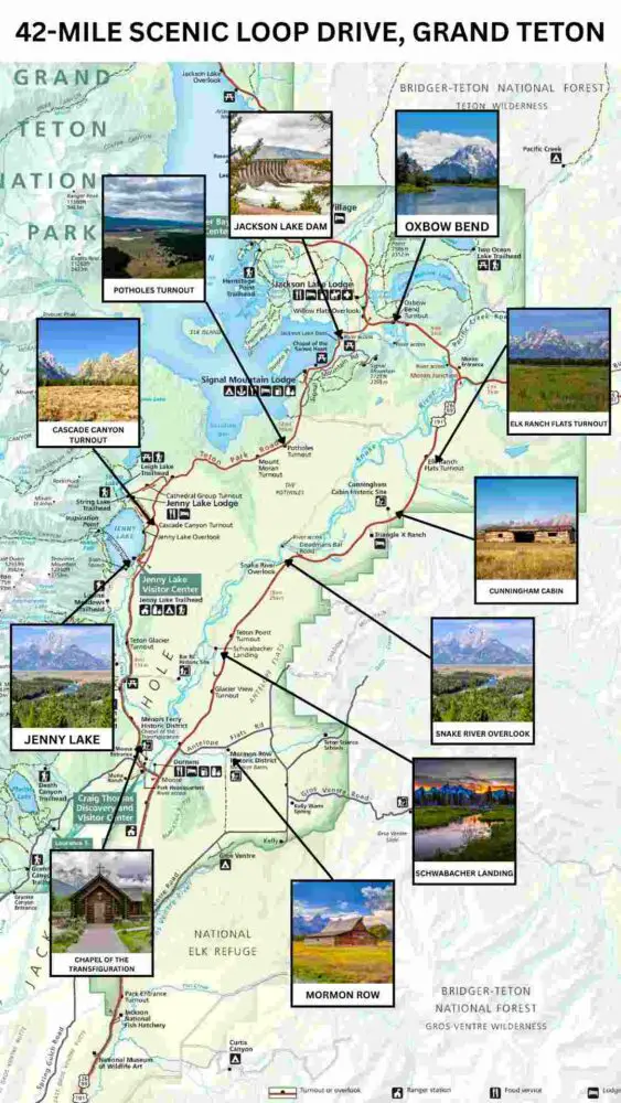 42 Mile Scenic Loop Drive Grand Teton Map