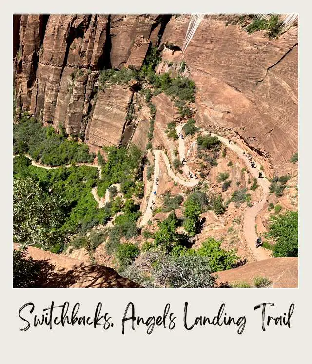 Aerial view of bent and steep trail in Angels Landing in Zion National Park