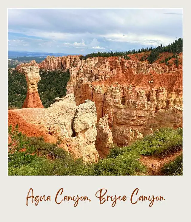 View of rock mountains and trees in Agua Canyon Bryce Canyon.