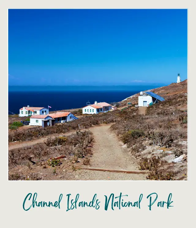 Buildings and behind is a watch tower beside the ocean in Channel Islands National Park.