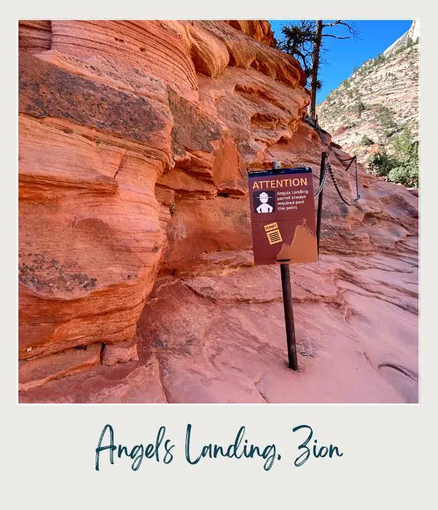 Angels Landing permits required sign in Zion National Park