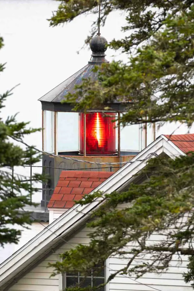 red led light in Bass Harbor Head Lighthouse in Acadia National Park