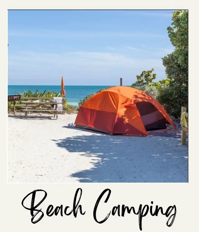 20 Beach Camping Tips for First Timers tent on beach with picnic table