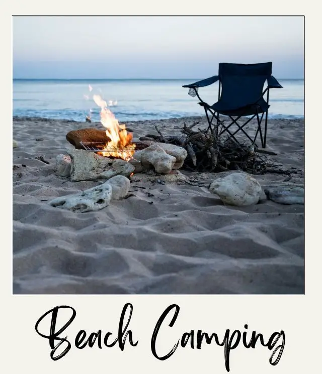 20 Beach Camping Tips for First Timers campfire and chair on beach