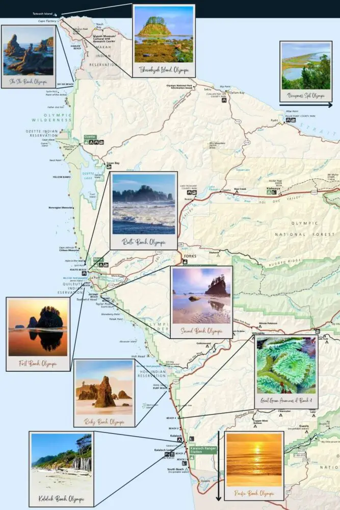 The 10 Best Olympic National Park Beaches map of Olympic Peninsula with the best beaches marked