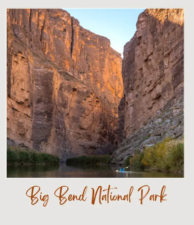 one person canoeing in deep canyon in Big Bend National Park