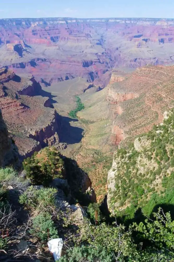 Bright angel trail and Indian garden seen from south rim of grand canyon
