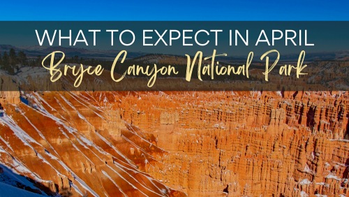 Panoramic view of Bryce Canyon National Park's orange hoodoos dusted with spring snow in April
