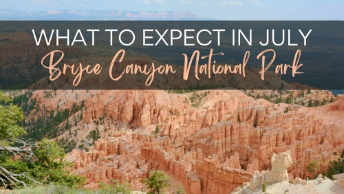 Scenic view of Bryce Canyon National Park's orange hoodoos and rock formations in July beneath a summer sky
