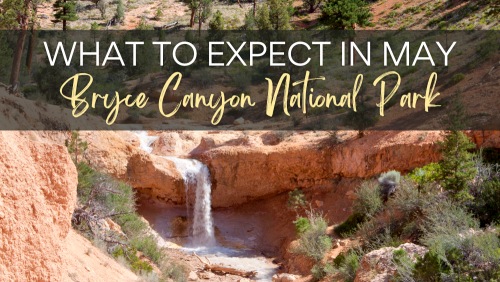 Waterfall cascading through a red rock canyon in Bryce Canyon National Park in May