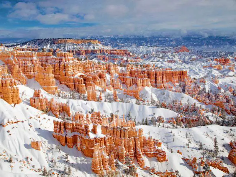 Stunning Scenery of Snow-coated Rock Hoodoos of Bryce Canyon National Park during Winter