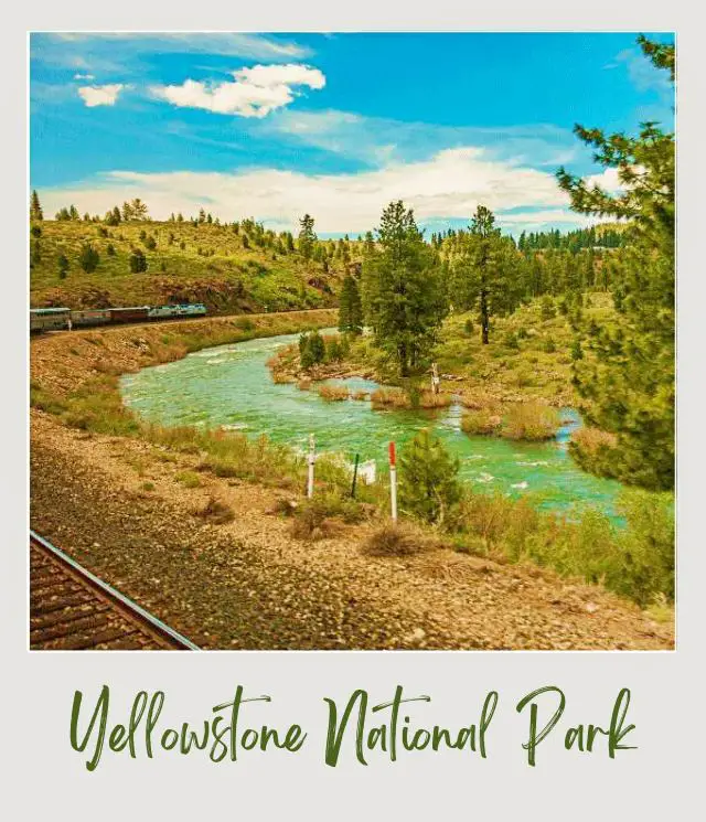 How To Get To Yellowstone National Park: Complete Guide A photo of a train beside the river surrounded by trees near Yellowstone National Park