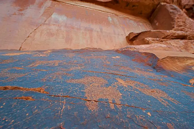 old pictographs Courthouse Wash panel at Arches National Park