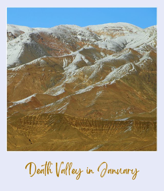 View of mountains covered with snow in Death Valley National Park.