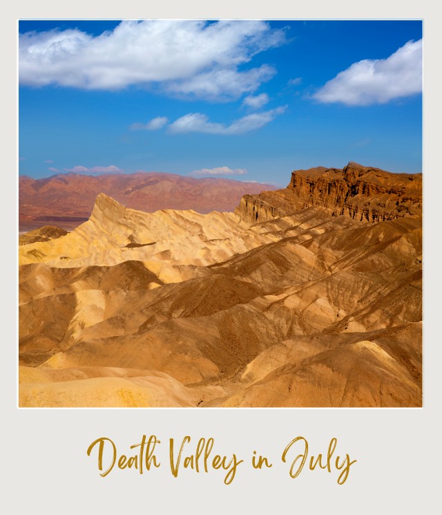 Mountain ranges under the blue sky in Death Valley National Park.