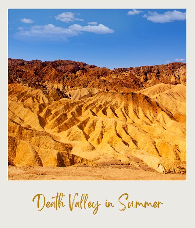 Mountain ranges under the blue sky in Death Valley National Park.