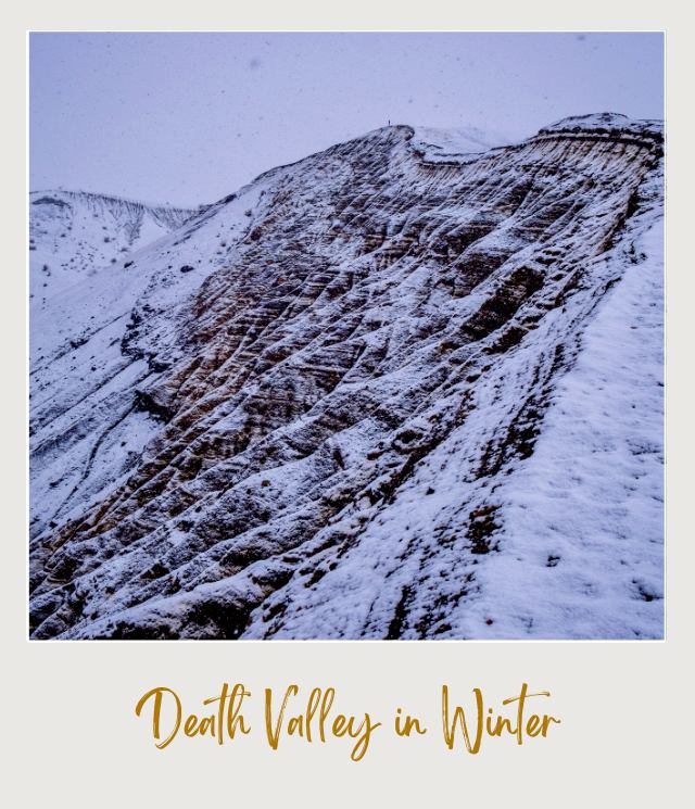 View of a mountain peak covered with snow in Death Valley National Park.