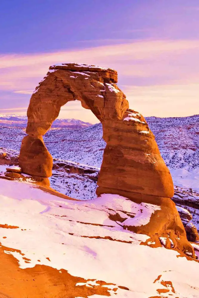 Delicate Arch Arches National Park winter snow