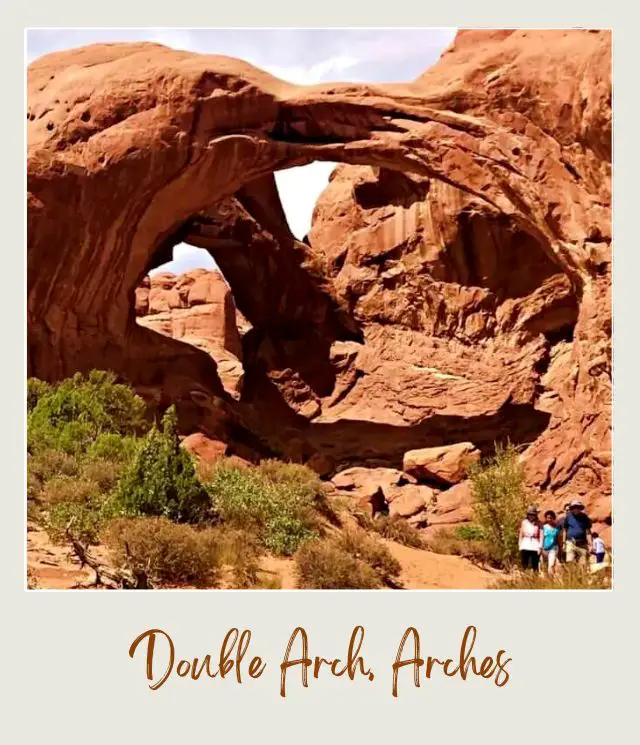 View of rock formation forming double Arch in Arches National Park.