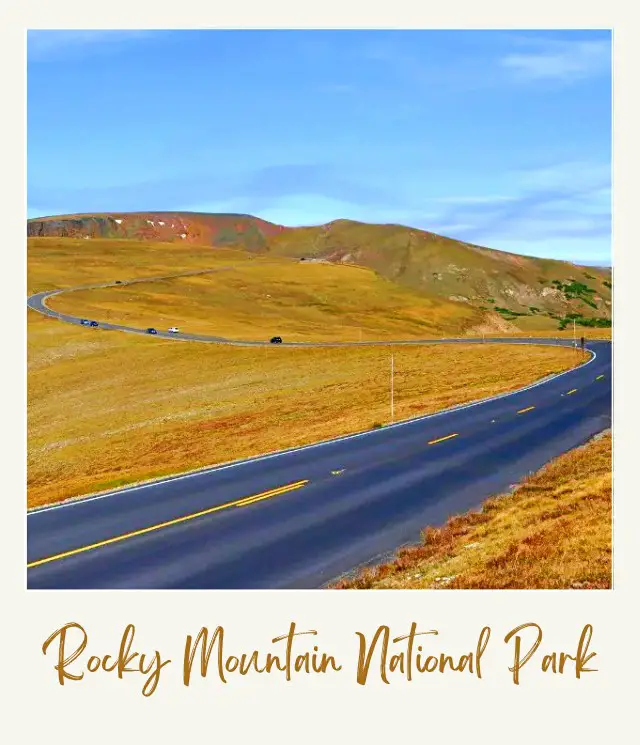 How to Get to Rocky Mountain National Park Mountains and wide brown fields along the Highway with cars passing through Rocky Mountain National Park.