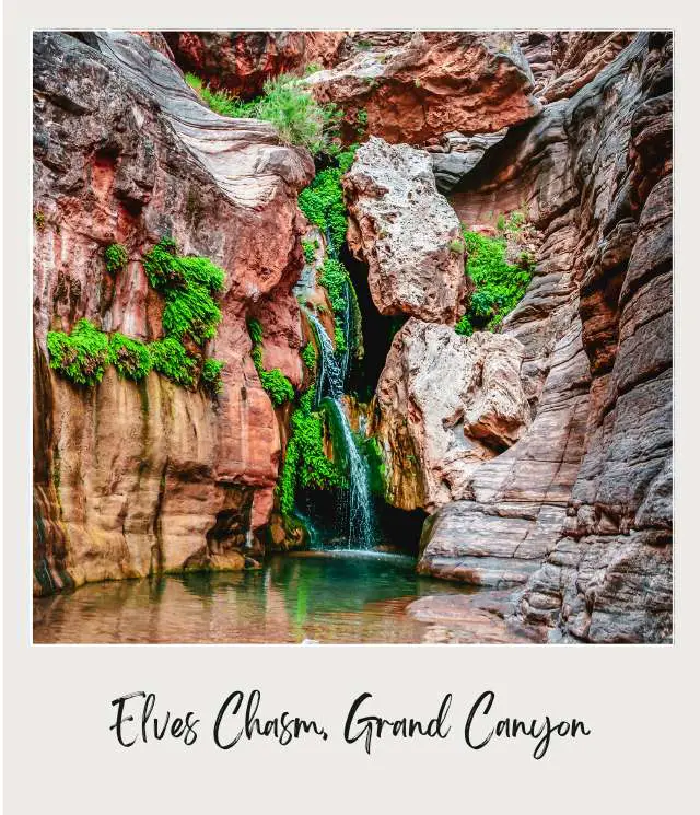 View of waterfalls surrounded by red rocks in Grand Canyon National Park