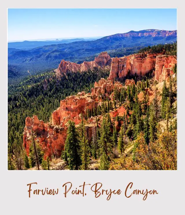 Aerial view of rock mountains and trees in Farview Point Bryce Canyon