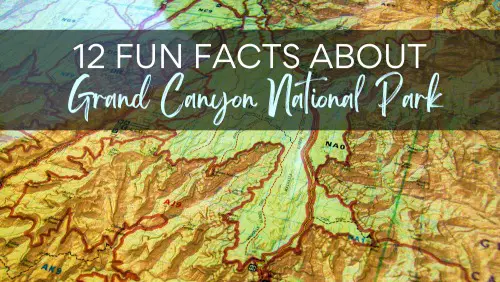 A road map with a text, 12 Fun Facts About Grand Canyon National Park.