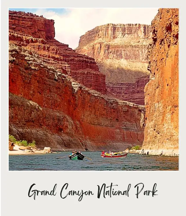 boats on river in grand canyon on river rafting trip through grand canyon