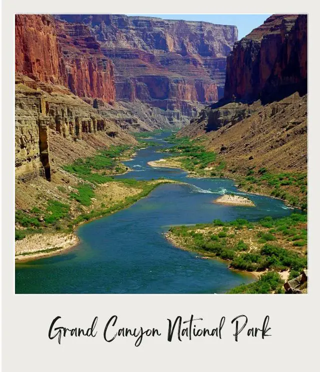 View of colorado river snaking through grand canyon on river rafting trip through grand canyon