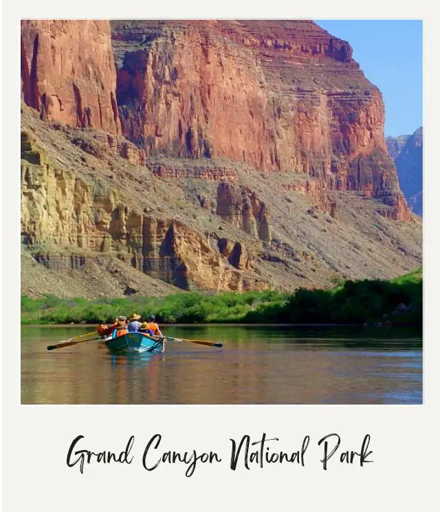 boat on river in grand canyon on river rafting trip through grand canyon