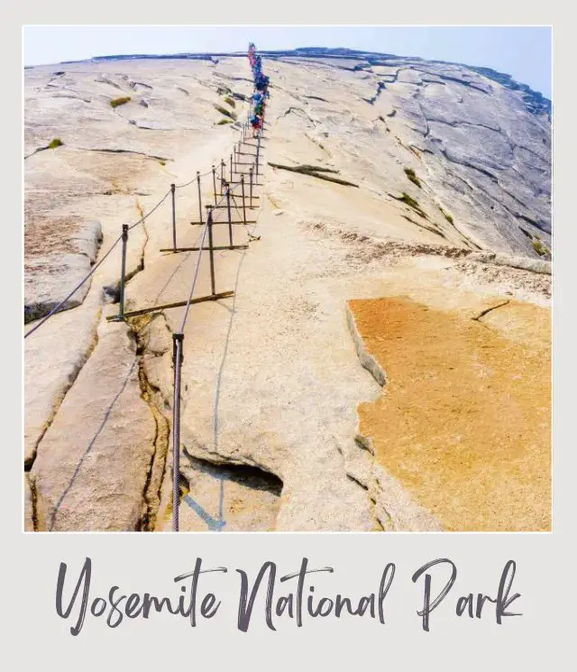 10 Fun Facts About Yosemite National Park View of the trail with people in Half Dome Cables.