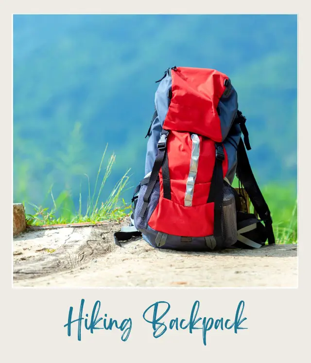 Hiking backpack travel gear on a mountain in the US National Park.