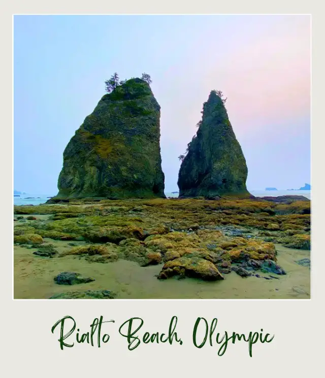 Rialto Beach - Hole in the Wall, Olympic National Park: Complete Guide Two huge sea stacks surrounded by small rocks in Rialto Beach, Olympic National Park.