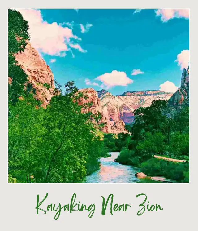 River surrounded by trees and red rock cliffs in Zion National Park