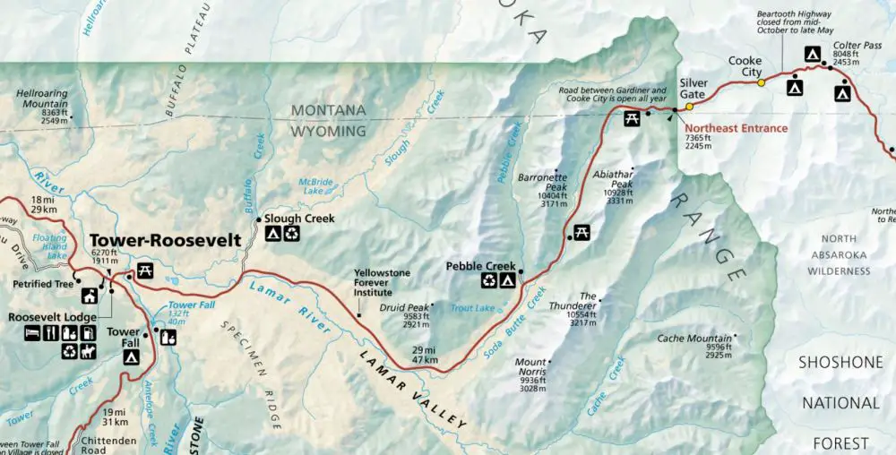 Map of Lamar Valley in Yellowstone National Park