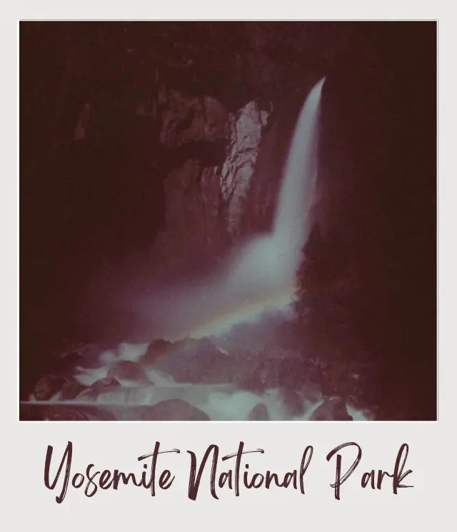 10 Fun Facts About Yosemite National Park View of waterfall forming rainbow below in Yosemite National Park.