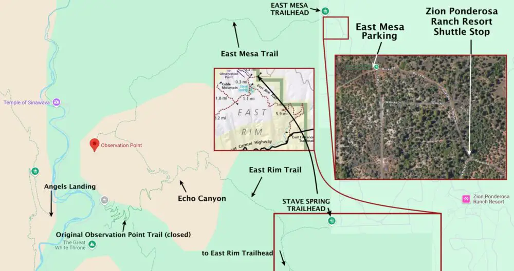 Map of Trails to Observation Point