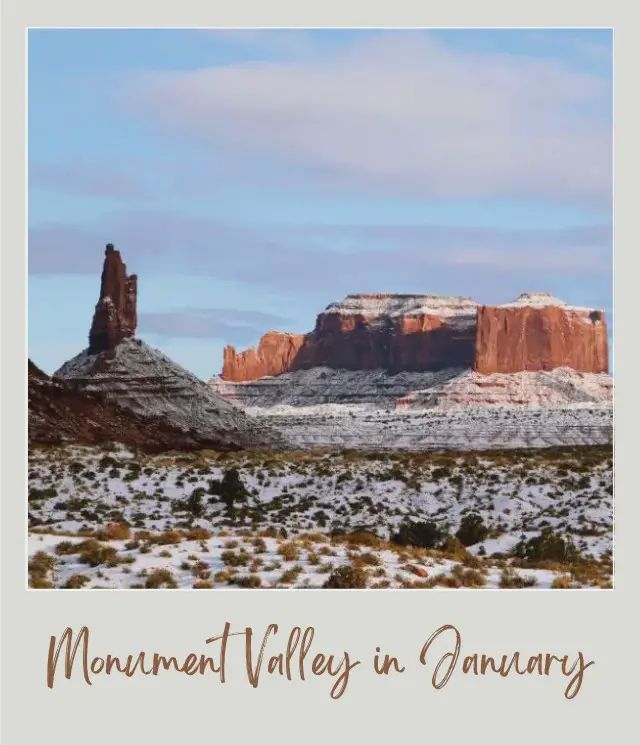 Visiting Monument Valley: What To Expect Throughout the Year View of mountains and fields covered with snow in Monument Valley.
