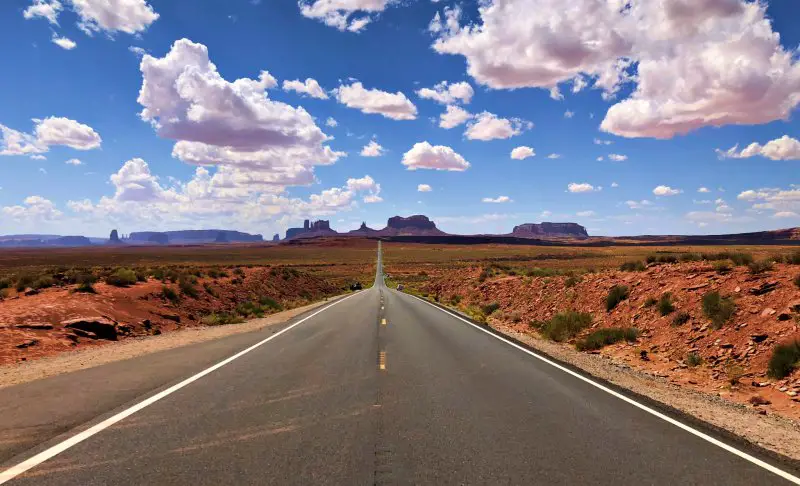 The view from "Forest Gump Point" is on US-163 north of Monument Valley between the Valley and Mexican Hat