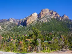 mountain and forest at bottom