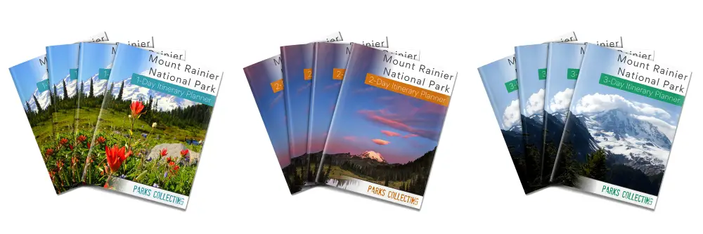 covers of 3 Mount Rainier itineraries as booklets