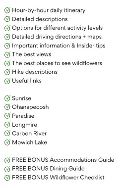 list of things included in Mt Rainier 3 day itinerary