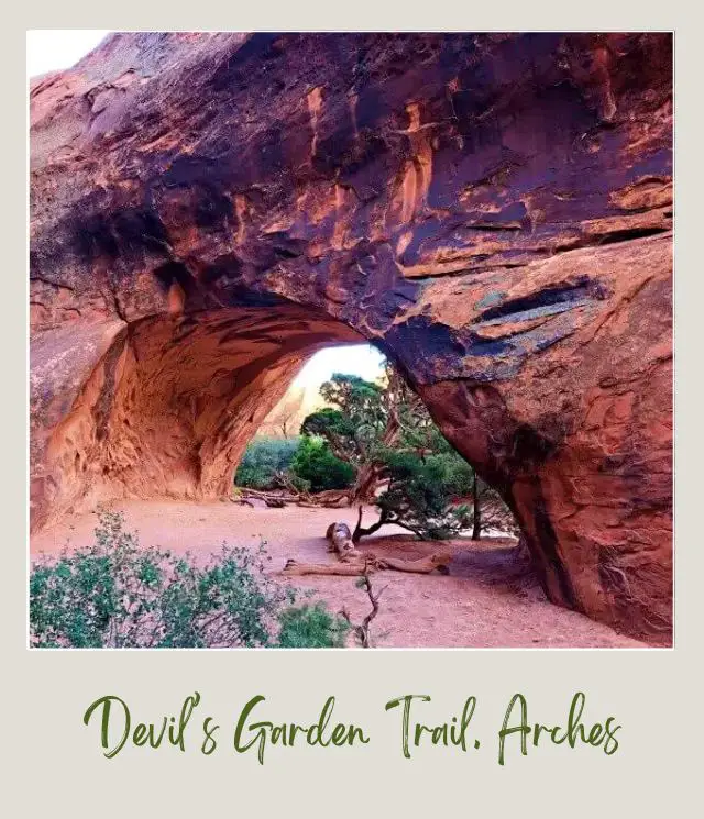 View of a huge rock arch in Devils Garden in Arches National Park.