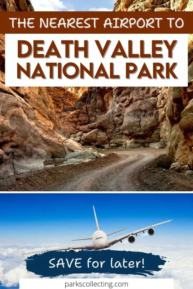 a plane and a canyon with text Nearest airport to death valley national park