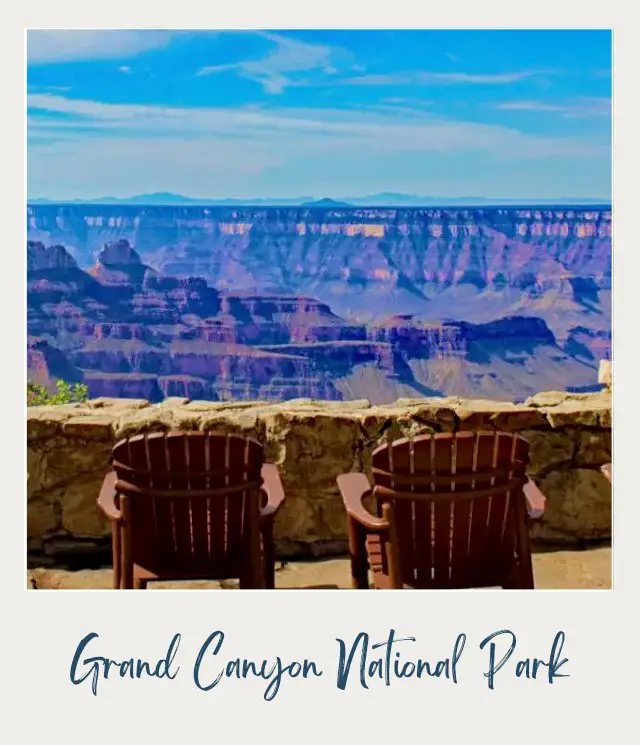 chairs and low wall with view of Grand Canyon from the North Rim