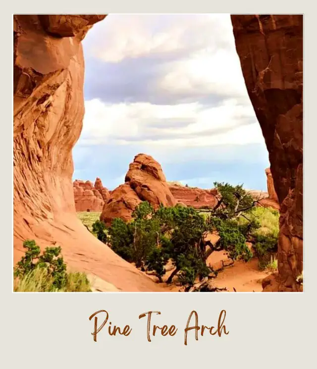 View of arches through a rock-forming "O" in Arches National Park.