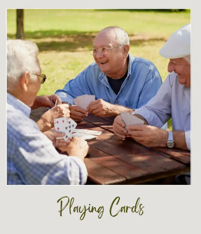 Group of Old Friends Playing Cards at Park.