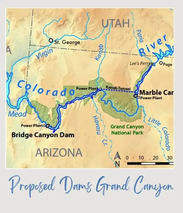 map of Proposed Dams Grand Canyon